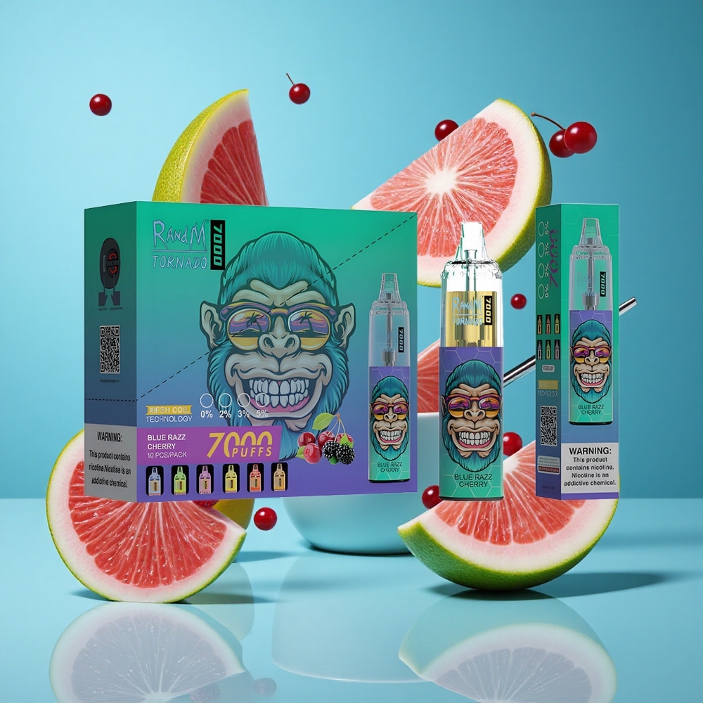 Синьо Малина и Череша RandM Fumot Tornado 7000 Пуфове RGB Light Bulgaria vapes