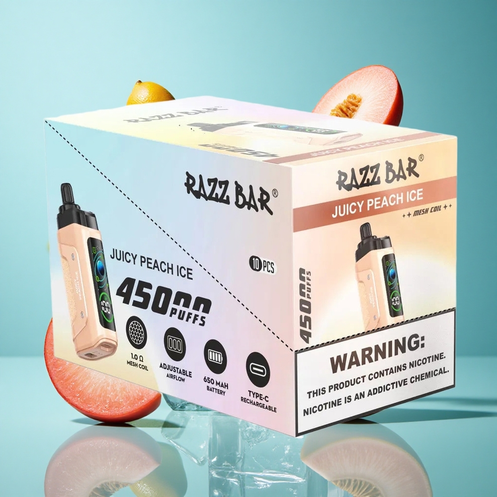 Сочен Праскова Лед Razz Bar 45000 Пуфове Завихрения Регулируем Въздушен Поток Bulgaria vapes