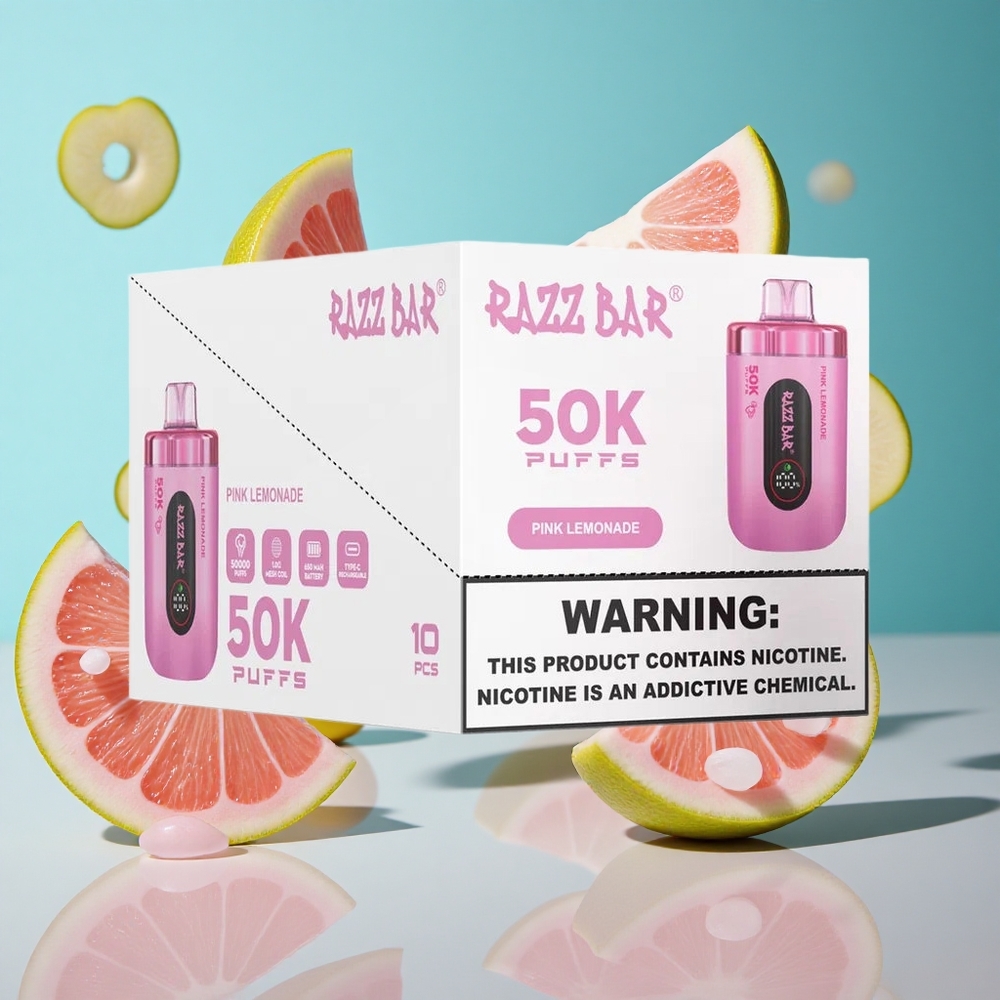 Розов лимонад Razz Bar 50K 50000 пуфове Type-C Bulgaria vapes